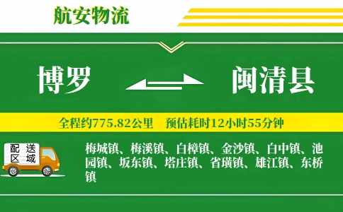 博罗到闽清县物流公司